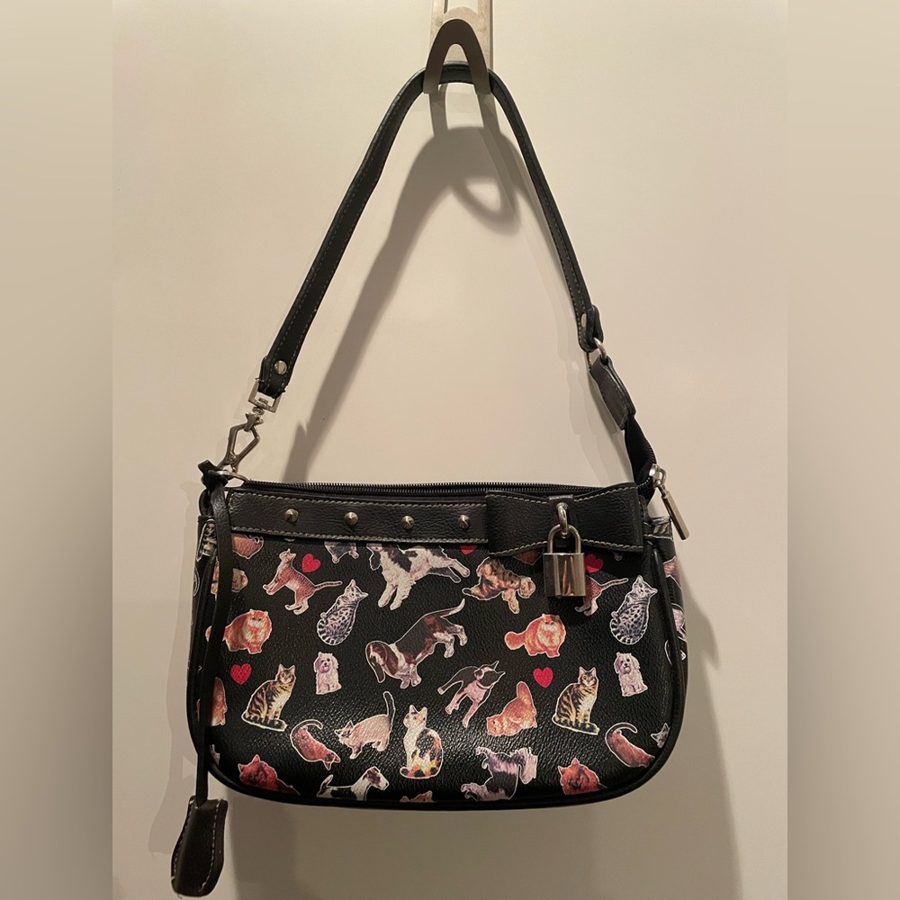 Dog/Cat Vintage Small Shoulder Bag (7x10) Black Vegan Leather pre owned - Picture 3 of 8